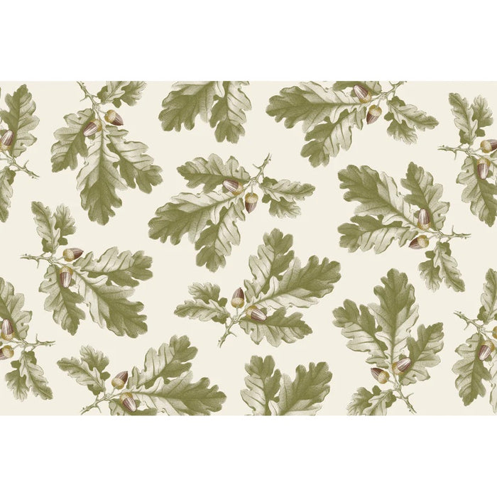 The BSEID Oak Leaf + Acorn Paper Placemat Pad features green oak leaves and brown acorns—ideal for autumn tables.