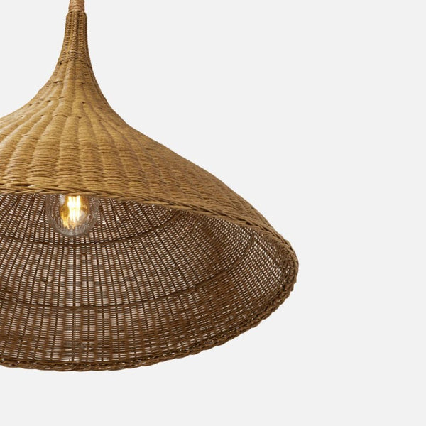 rattan basket weave teardrop outdoor pendant