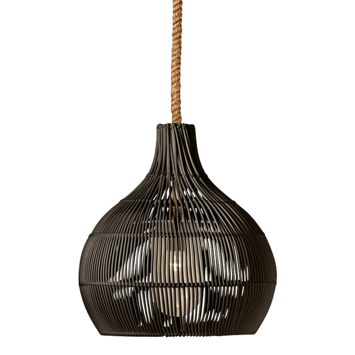 dark grey bundled faux rattan outdoor pendant light hershey kiss shape abaca rope
