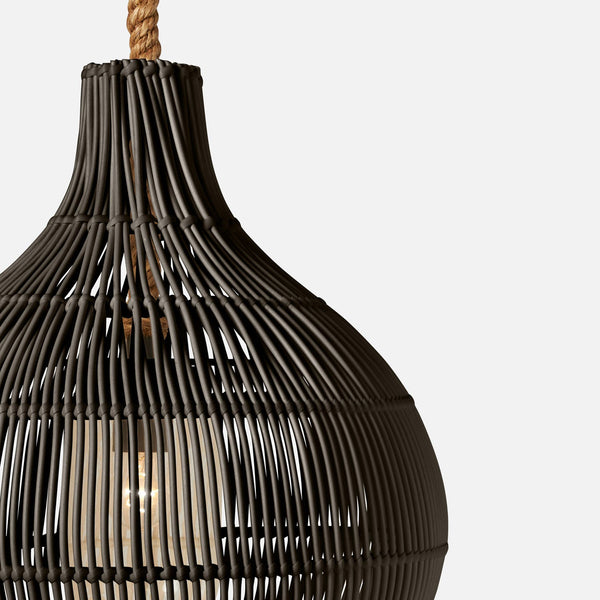 dark grey bundled faux rattan outdoor pendant light hershey kiss shape abaca rope