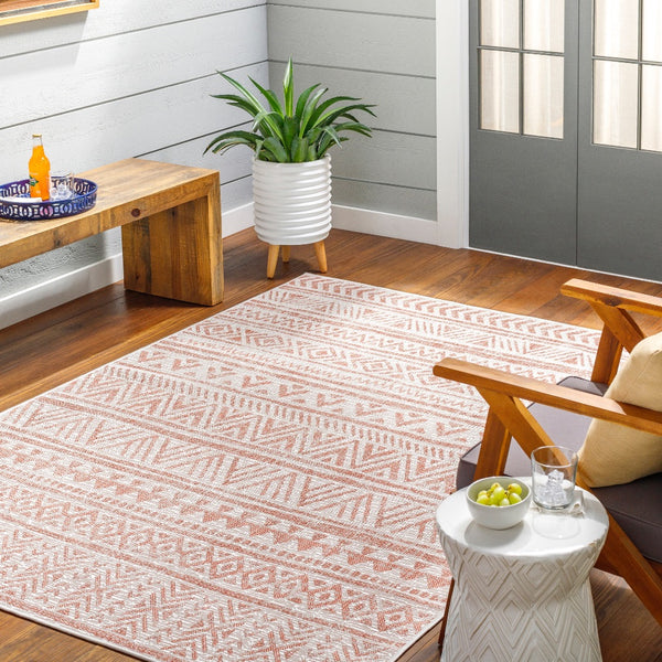 outdoor area rug woven patterned coral
