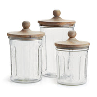 seeded glass canister set wooden lid knob handle