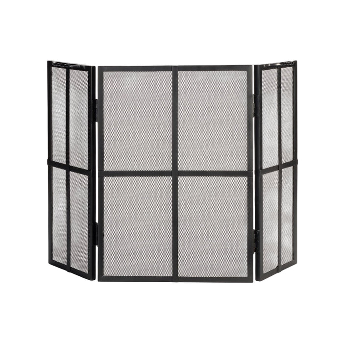 black flat iron fireplace screen three panel