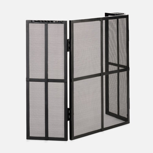 black flat iron fireplace screen three panel