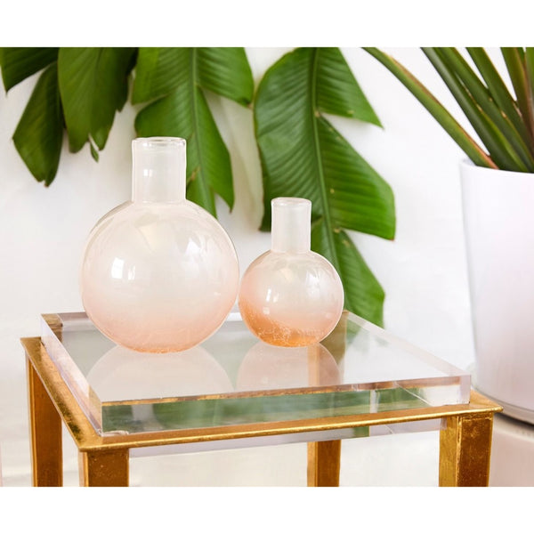 peach clear hand-blown glass round bulb vase