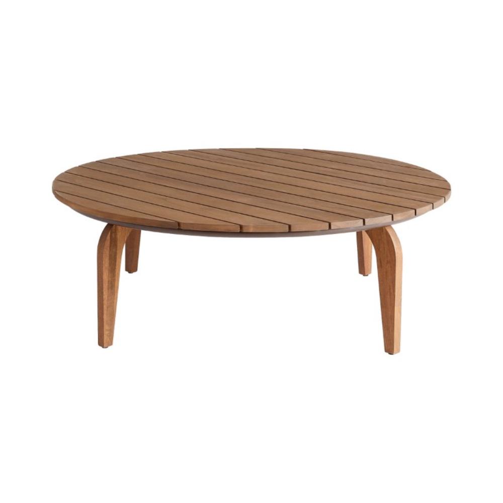 round slatted top contemporary indoor outdoor teak coffee table
