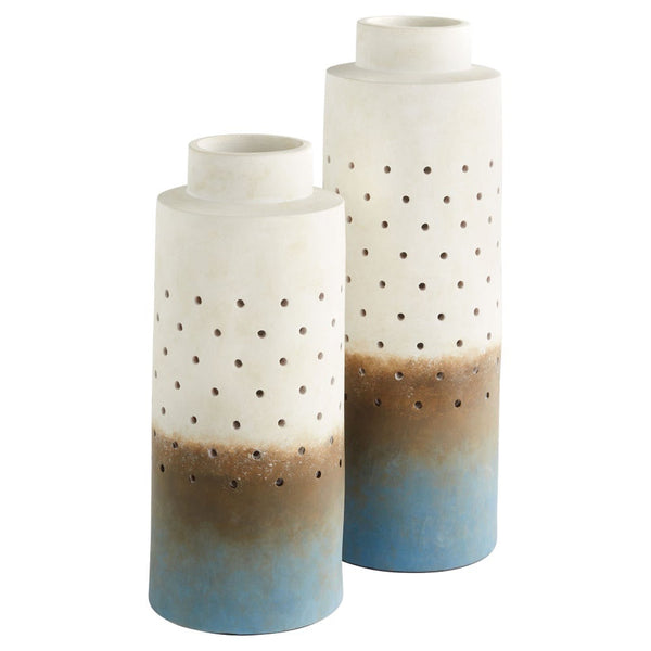 ombre-like blue brown white tall vase holes