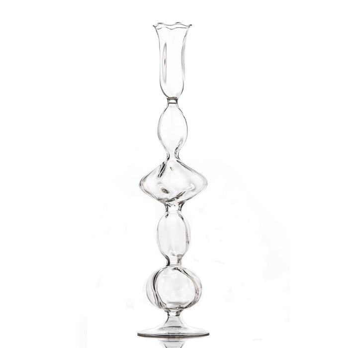tall clear glass mouth-blown taper candleholder