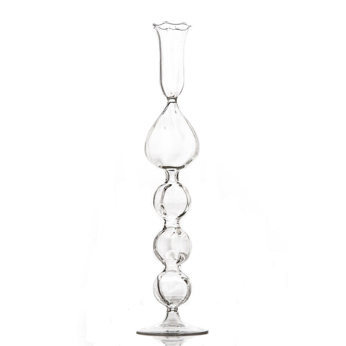 tall clear glass mouth-blown taper candleholder