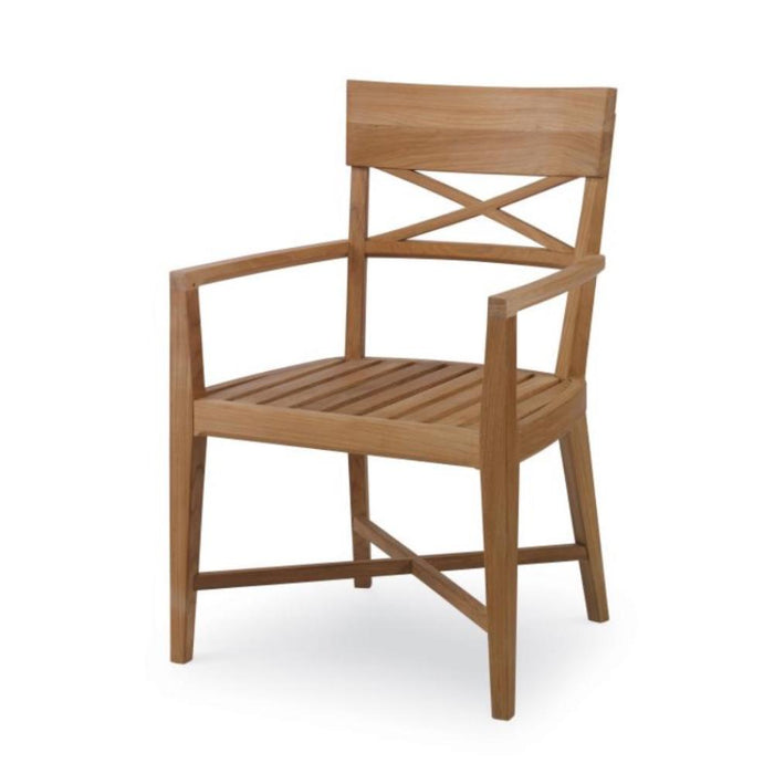 teak arm dining chair X stretcher back