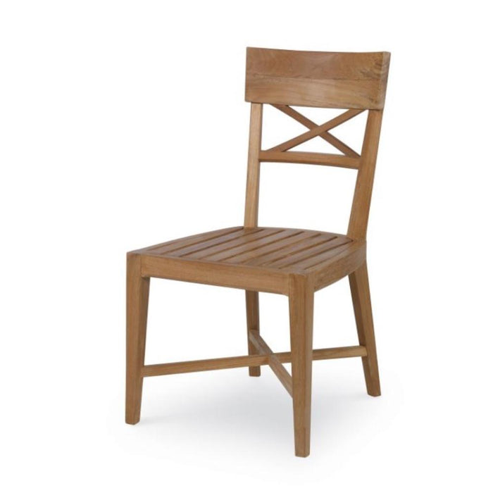 Teak dining side chair X stretcher back