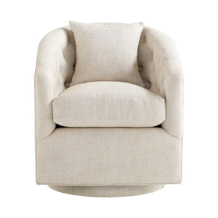 off-white tufted swivel chair