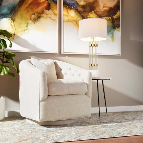 off-white tufted swivel chair