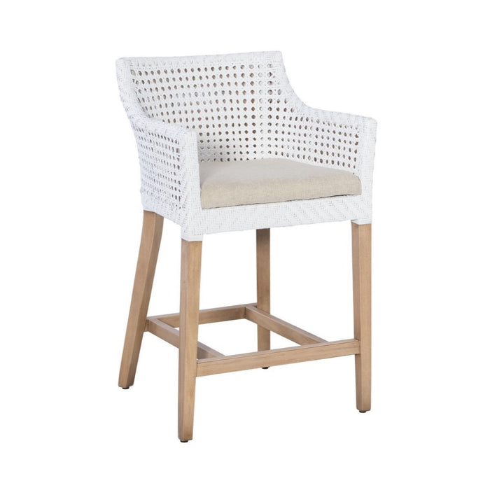 counter stool white cane back sides cream cushion light wood legs