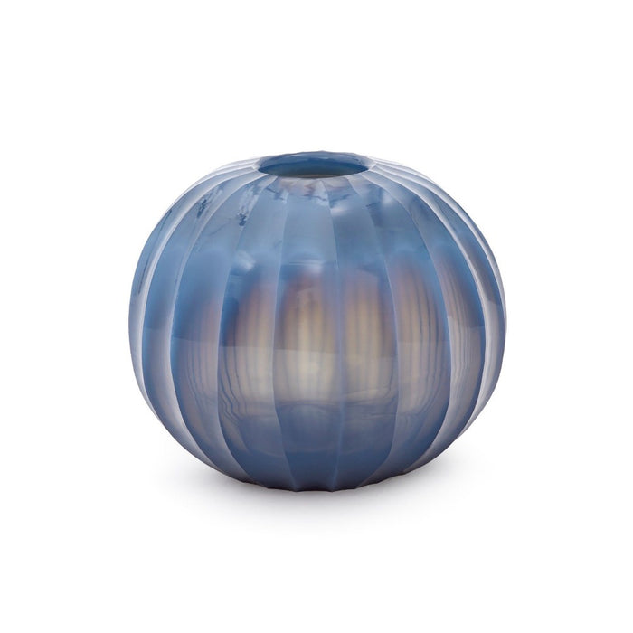 hand blown glass round vase opalescent smoke blue