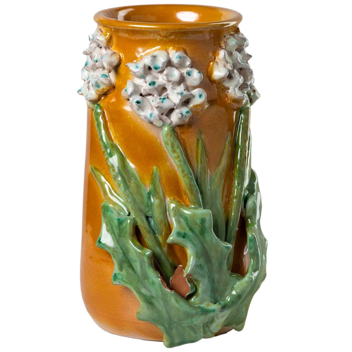 flower vase high-gloss mango green leaves white flowers
