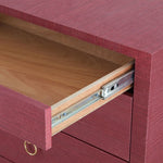 four drawer chest red grasscloth polished brass ring pulls