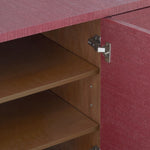 cabinet four door adjustable shelves grasscloth brass ring pulls
