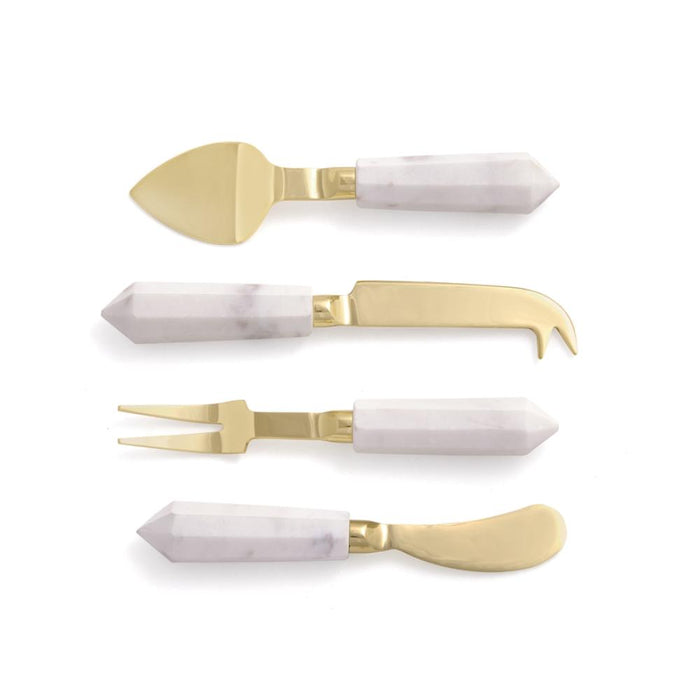 cheese knife set white marble gold