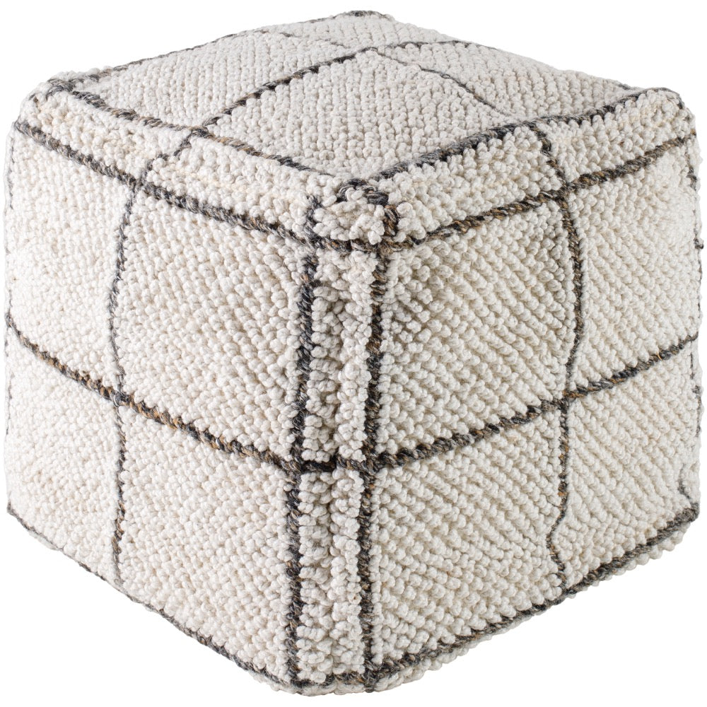 pouf outdoor safe square woven white tan pane pattern