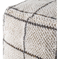 pouf outdoor safe square woven white tan pane pattern