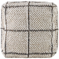 pouf outdoor safe square woven white tan pane pattern