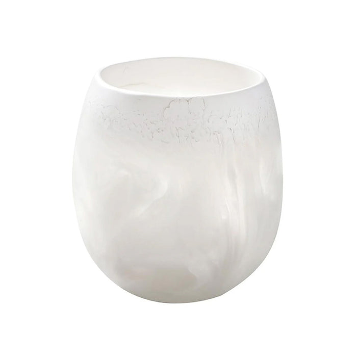 Set of 4 white resin stemless wine glasses by Santa Barbara Design Studio, featuring a smooth marbled finish.