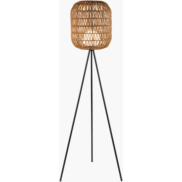 rattan shade black base accent floor lamp