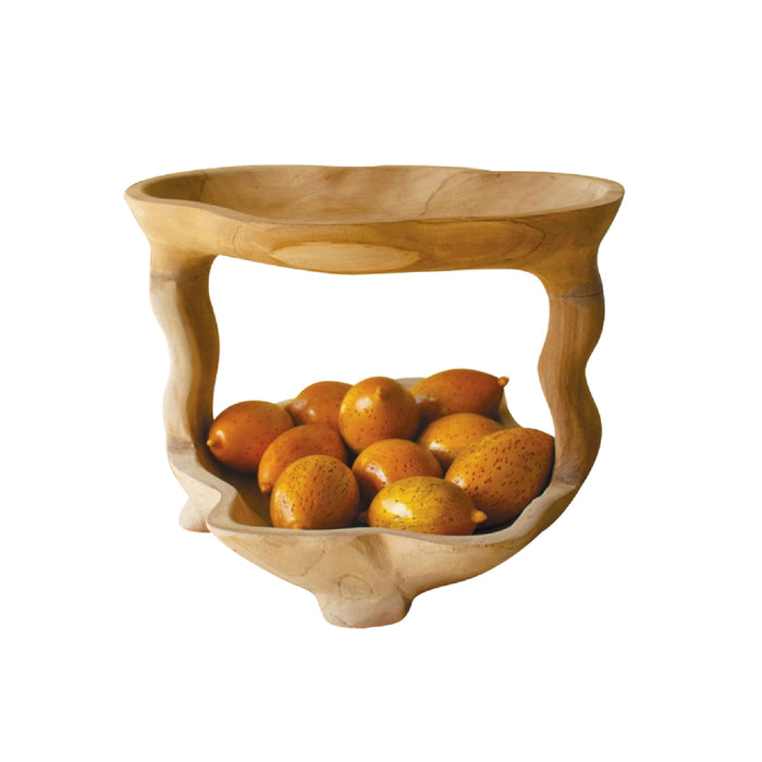 natural two tiered teakwood serving tower