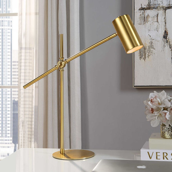 desk/task lamp brushed gold contemporary adjustable cylinder-like metal shade