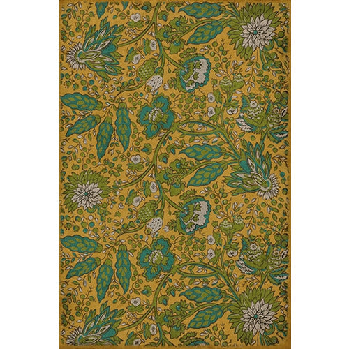 vinyl floor mat rug runner cloth vintage flowers yellow aqua teal green