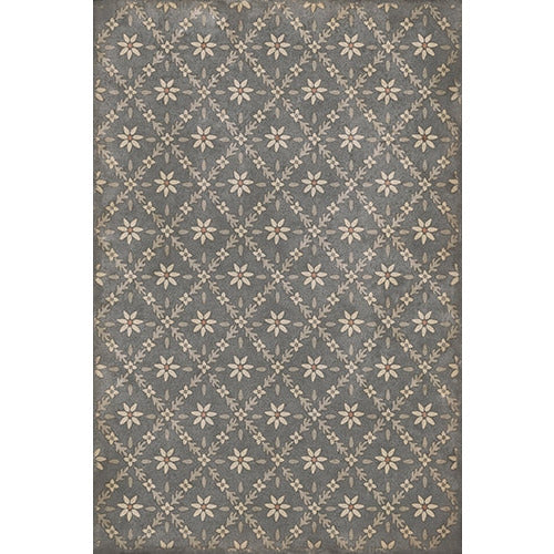 vinyl floor mat flower tile pattern tan gray