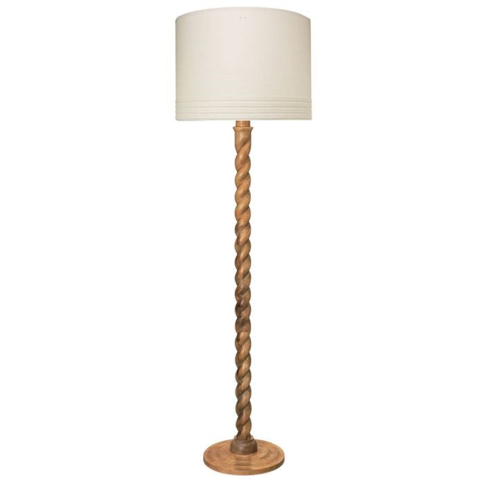 natural wood waxed twisted floor lamp linen shade