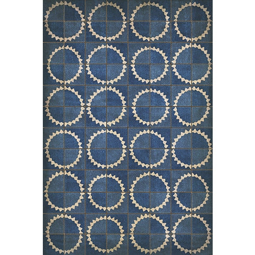 vinyl floor mat sunburst star tile pattern navy cream