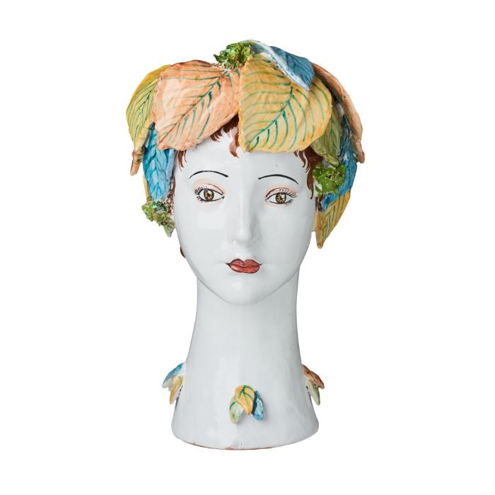 ceramic head vase leaves decor organic multi color
