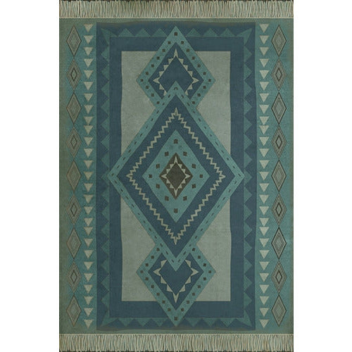 vinyl floor mat tribal pattern teal blue