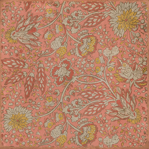 vinyl floor square mat vintage flowers cream red blue