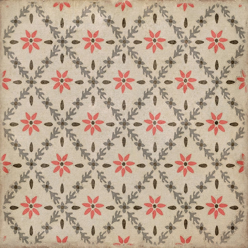 vinyl square floor mat flower tile pattern tan orange