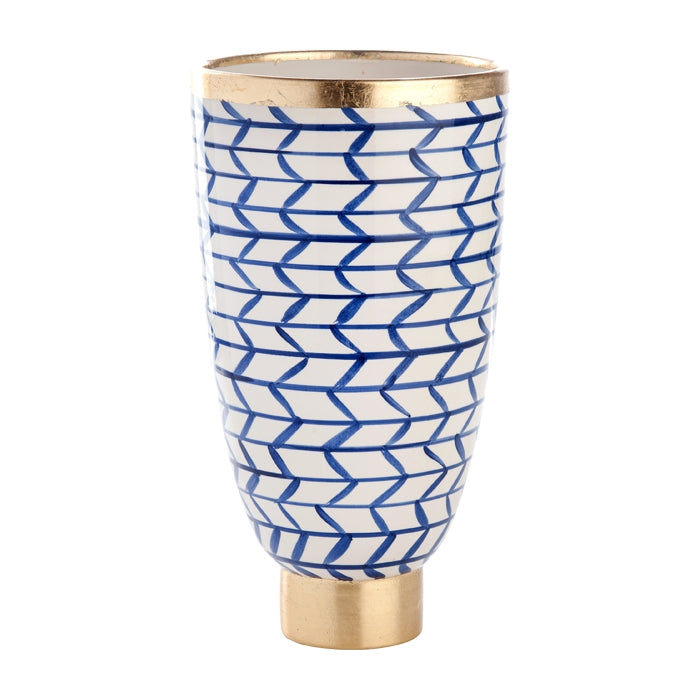 blue white gold zig zag vase