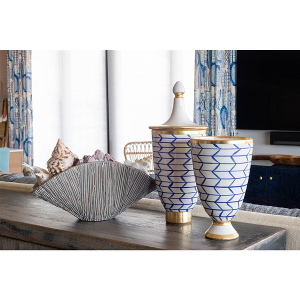 blue white gold zig zag vase