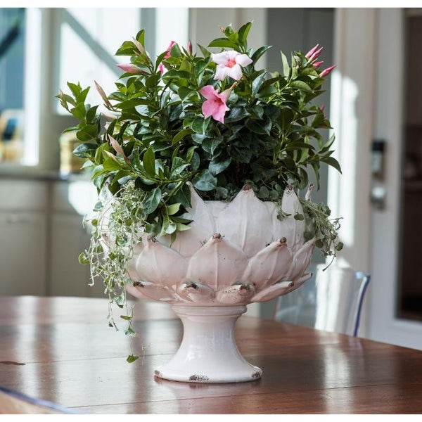 white artichoke footed planter centerpiece bowl