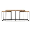 3 nesting console tables two sizes driftwood finish parquet top iron frame transitional