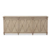 console table wood dark beige distressed arrow doors removable shelves