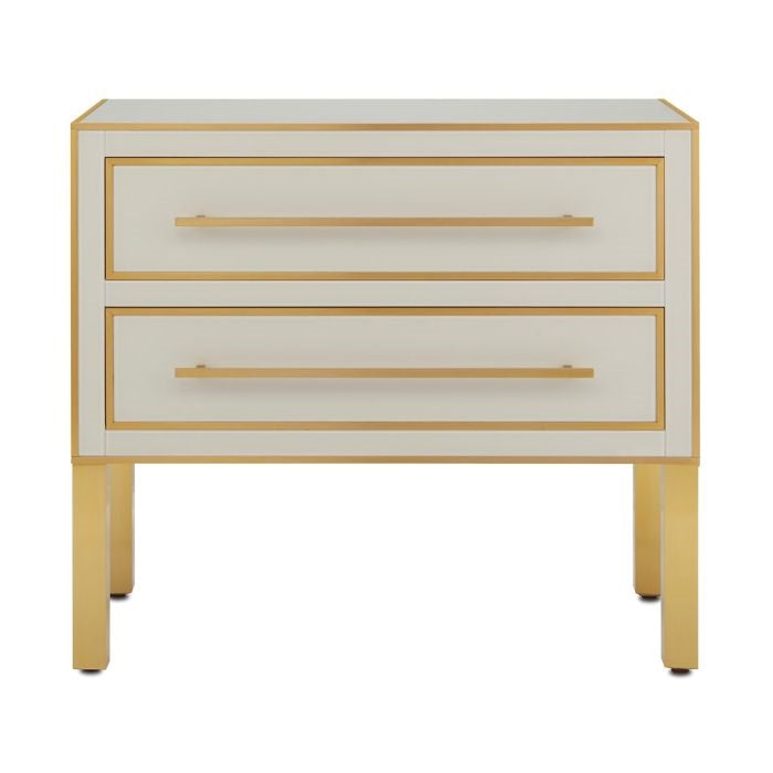 ivory & brass parisian glass panel 2 drawer chest