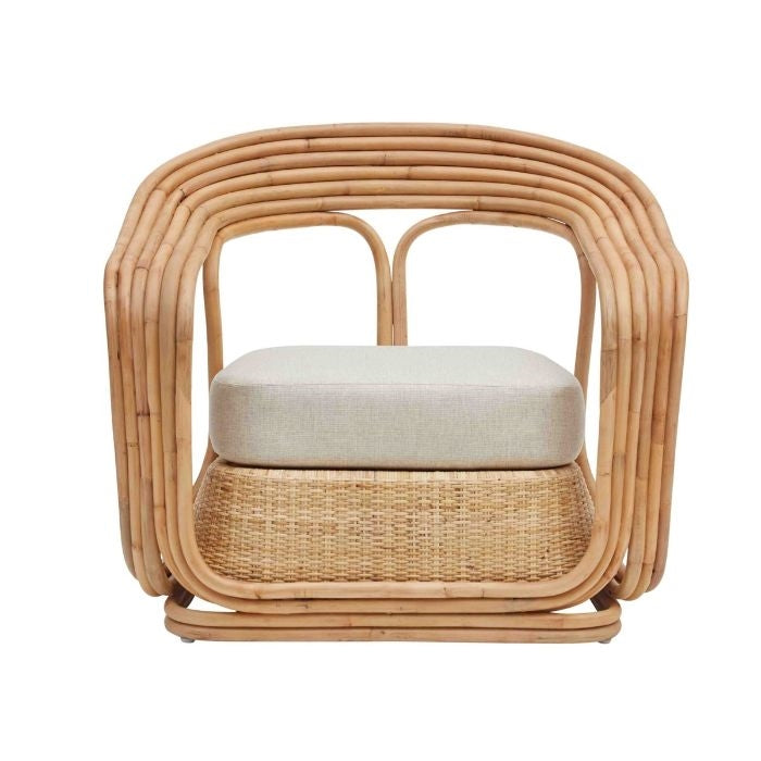 rattan frame chair curved cushion cream