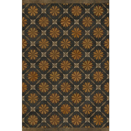 Spicher & Co vinyl floorcloth floor mat wood inlays mosaic parquet tan black