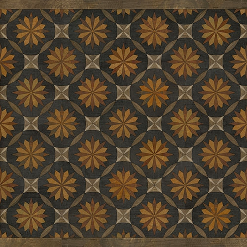 Spicher & Co vinyl floorcloth floor mat wood inlays mosaic parquet tan black square