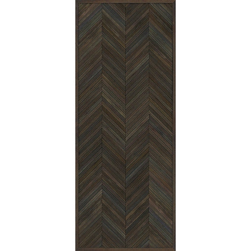 Spicher & Co. vinyl floorcloth floor mat wood inlays herringbone gray brown vintage runner