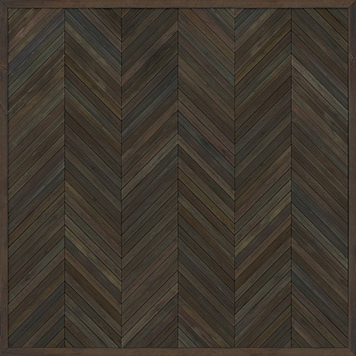 Spicher & Co. vinyl floorcloth floor mat wood inlays herringbone gray brown vintage square