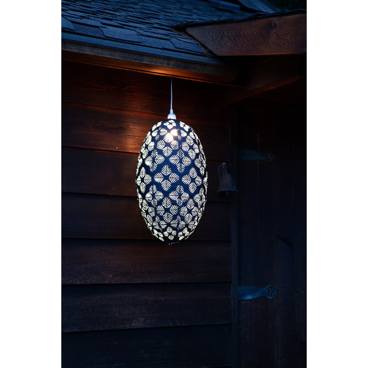 white, pod, palm, lantern chevron solar hanging light decor